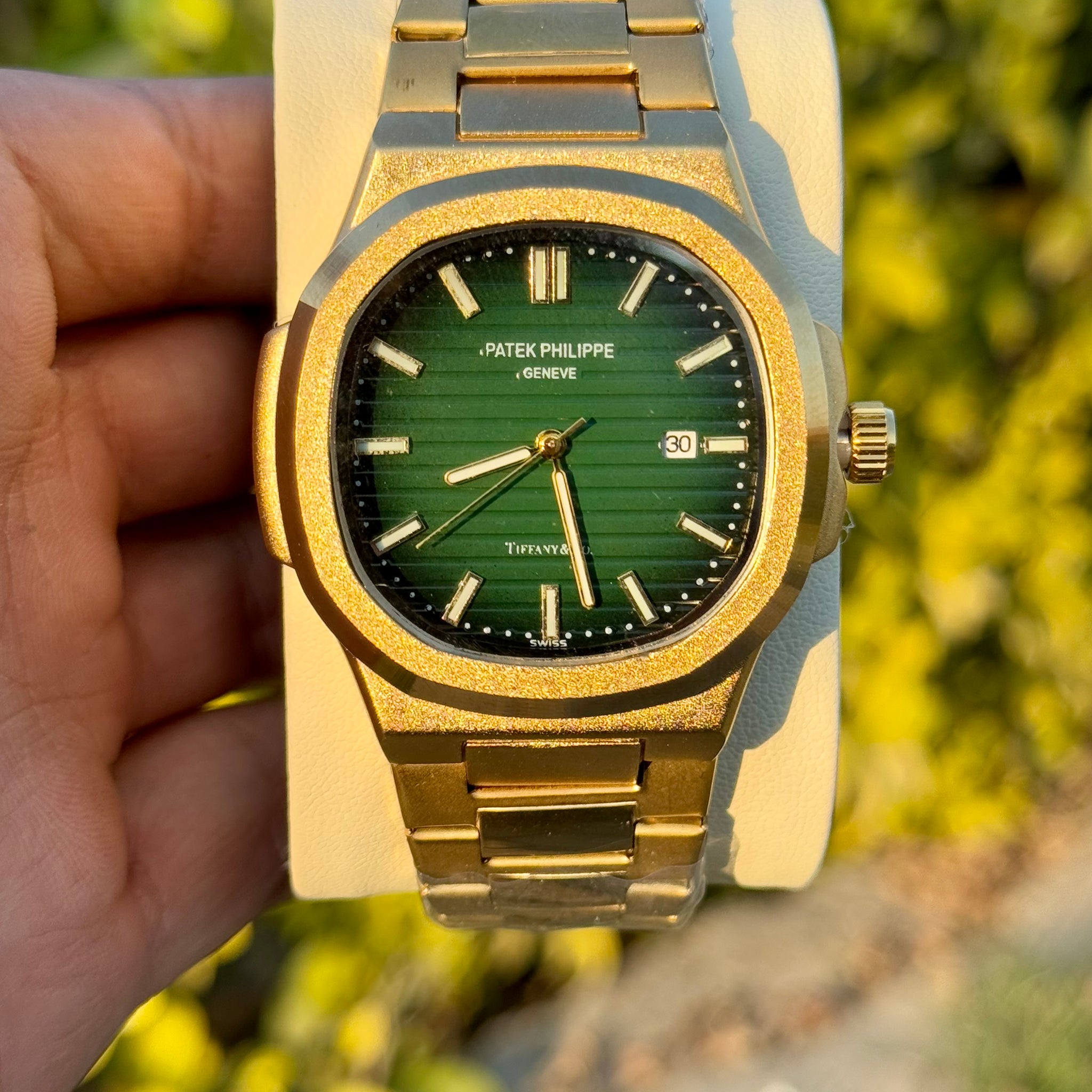 Patek Philippe Yellow Gold Olive green Dial Watch with premuim box