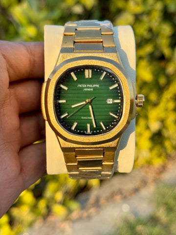 Patek Philippe Yellow Gold Olive green Dial Watch with premuim box